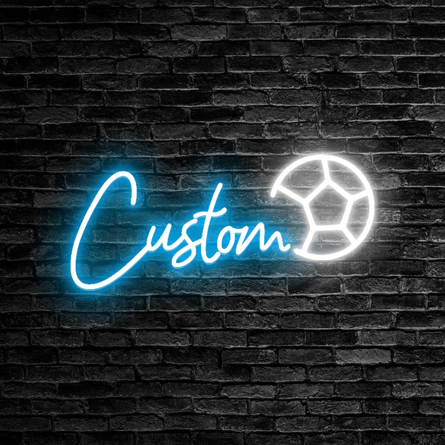 customizable led neon sign with adjustable brightness usb powered wall decor featuring soccer ball design   weddings birthdays living rooms bedrooms ideal gift for sports fans bedroom   neon sports sign brick wall mount