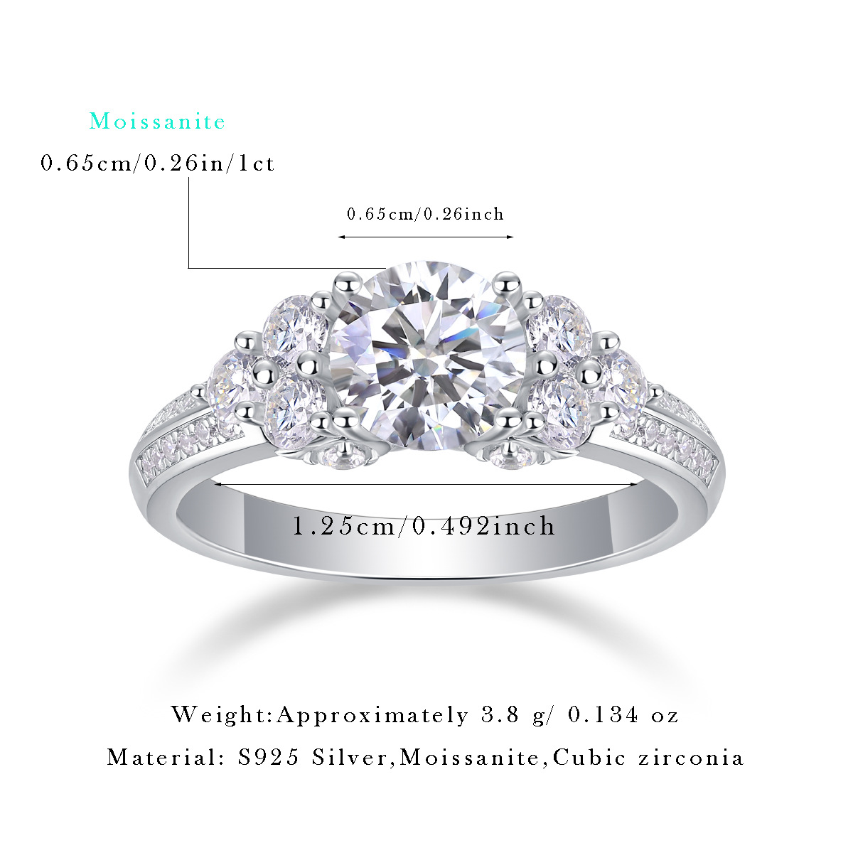 S925 Sterling Silver Moissanite Engagement Ring, Luxury Design