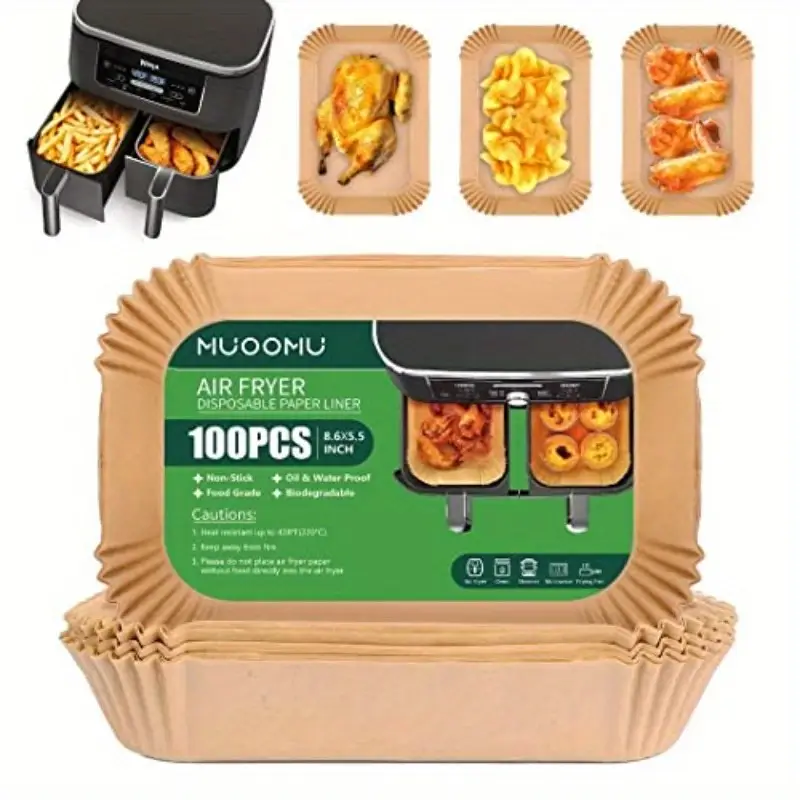 100pcs dual air fryer disposable paper liners non stick oil proof waterproof parchment paper for baking microwave oven use 8 6 5 5in rectangular design for easy air fryer accessories rectangular liners nonstick liners Product details 0