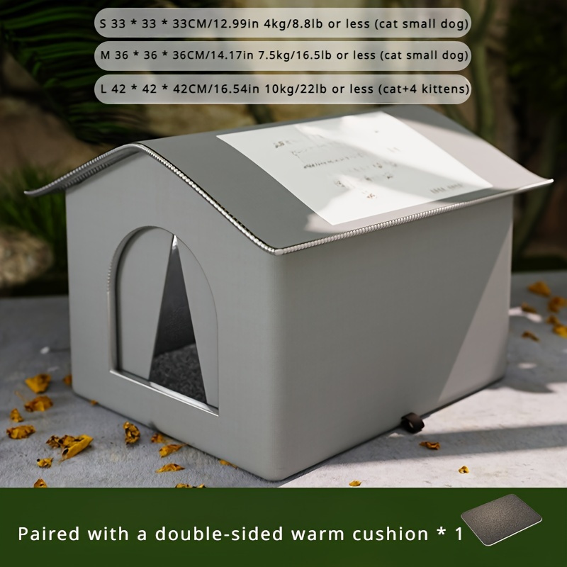 TEMU Waterproof Oxford Fabric Cat House - Spacious, Bite-resistant Outdoor Shelter With Aluminum Insulation & Wind Protection
