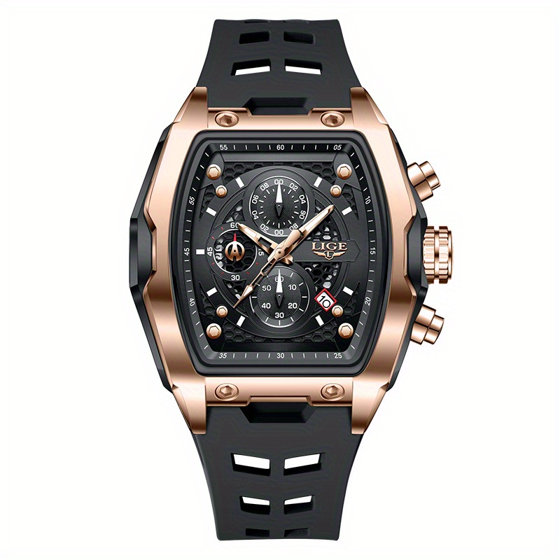 Image of Lige's New -shaped Men's Wristwatch Sports Timing Code Multi-functional Calendar Night Light Watch Fashion Silicone Tape Quartz Watch