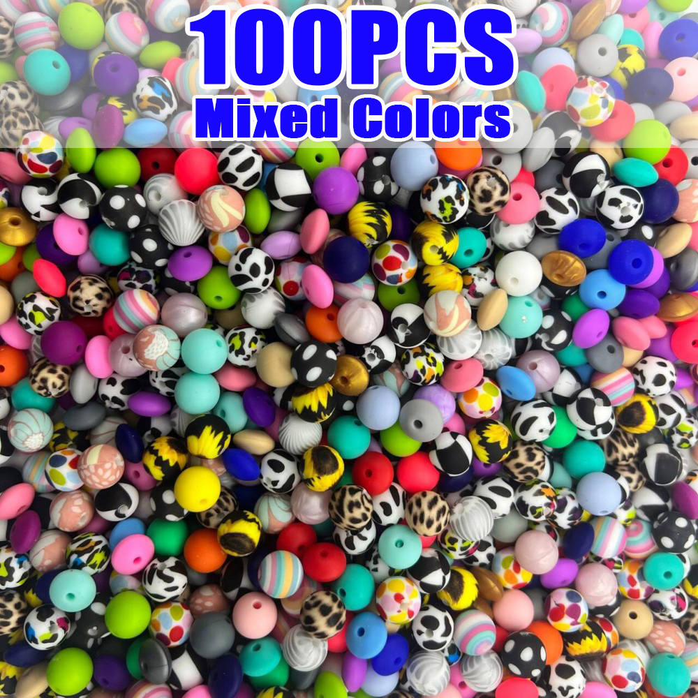 E-shop 50/100 Stück Silikonperlen Abakus Silikonperlen Runde Silikonperlen Mehrfarbige Gemischte Silikon Kombinationsperlen Armband Schmuck Handy