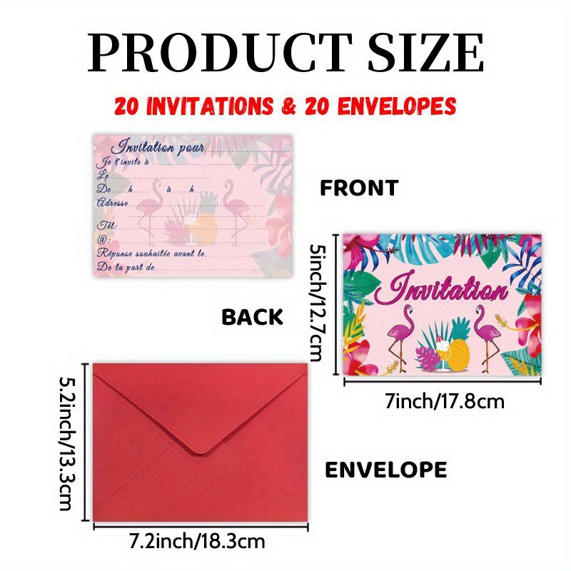 TEMU Cartes d'Invitation 20 Cartes et 20 Enveloppes, Flamants Roses Fête Française - Anniversaire , Félicitations pour Réunions et Décorations