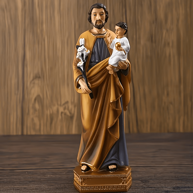 TEMU Statue de Saint Joseph en résine à - 8 pouces, convient pour la décoration d'église catholique et d'autel, figurine religieuse en résine, cadeau