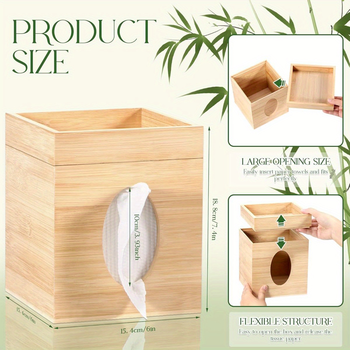 bamboo tissue box cover with storage tray square 6 x6 x7 4 durable plastic holder for bathroom bedroom office tabletop high quality easy   bathroom organizer   smooth texture Product details 6
