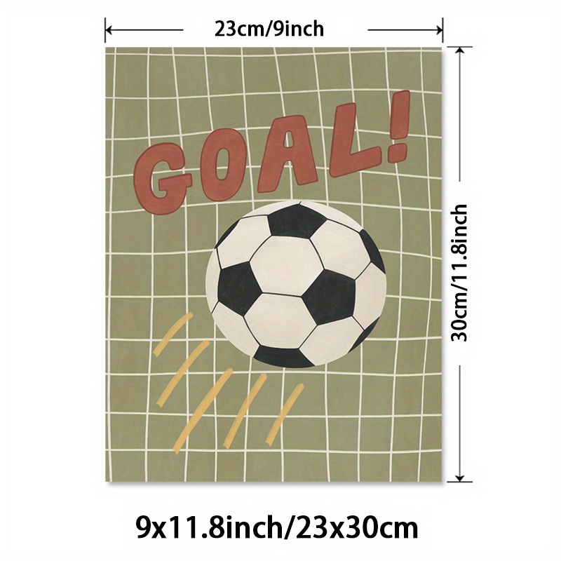 E-shop 2D Flach, 2D Flach, Ungefräster Fußball-Wandkunstdruck mit Tornetz-Canvas, Netz-Poster und Ball-Kunstwerk. Diese Sportkunst dient als