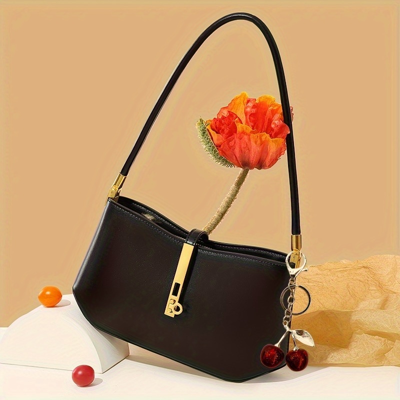 TEMU Elegant Cherry Keychain For Women - Realistic With Leaves, Golden Alloy Chain - Durable Bag And Wallet Charm - Perfect Gift For Women, Ideal For