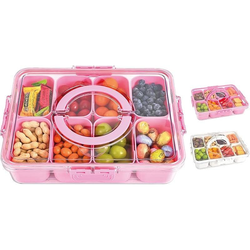 1pc 8 separated pp tray with lid and handle snack box snack fruit and vegetable tray portable platter for   nuts snack party entertainment picnic storage box