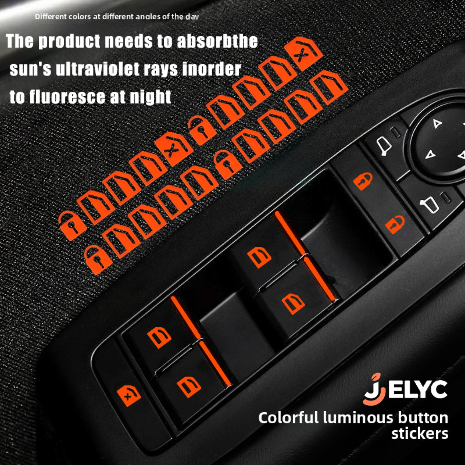 TEMU Jelyc 20pcs A Pack, Car Window Button Luminous Sticker Function Button Luminous Fluorescent Stickers Interior Car Additions Green, Blue, Orange