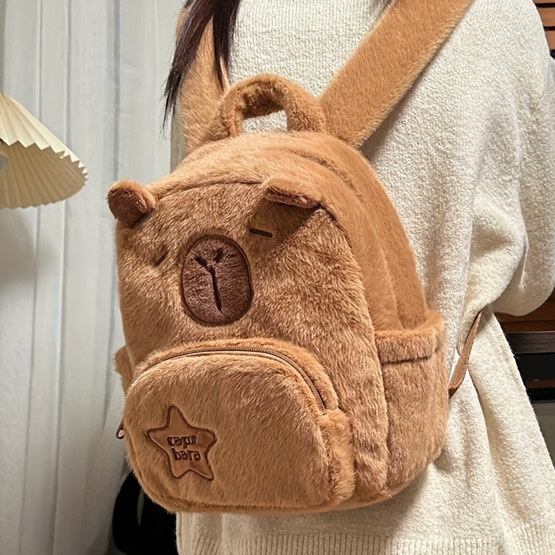 

Capybara Plush Backpack - Cozy Fur Animal Print, School & Travel,