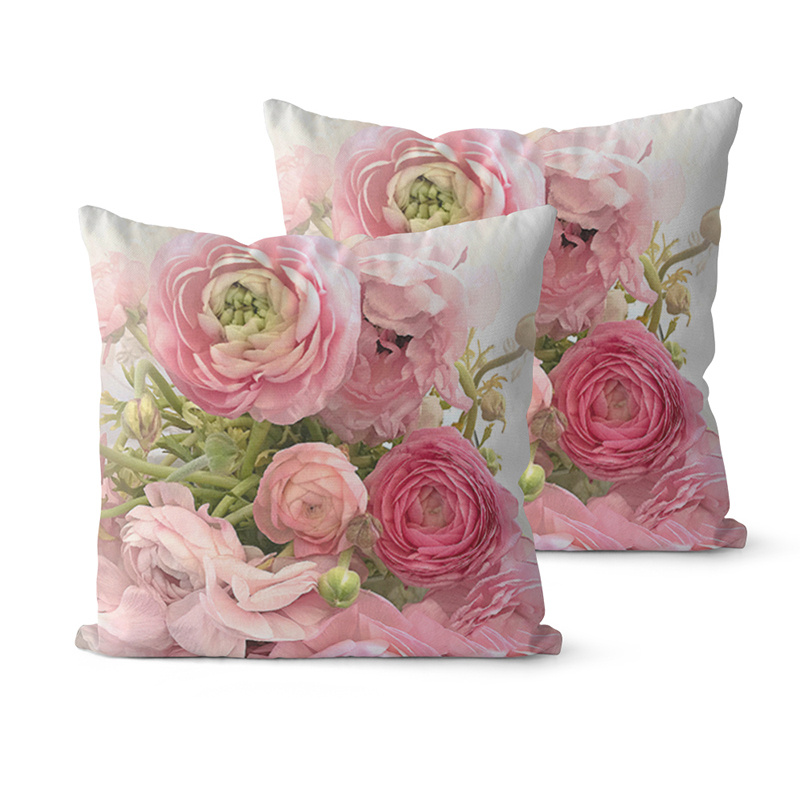 

2pcs Set Pink Rose Pattern Cushion Covers - European & , Zippered, Removable & Washable For Living Room Sofa Decor (pillow Inserts Not Included)