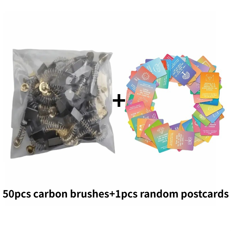 TEMU 50pcs Heavy-duty Carbon Brush Replacement Kit + 1 Random Postcard, With Metal Base, Suitable For Electric Drills, , And Motors — Compatible With