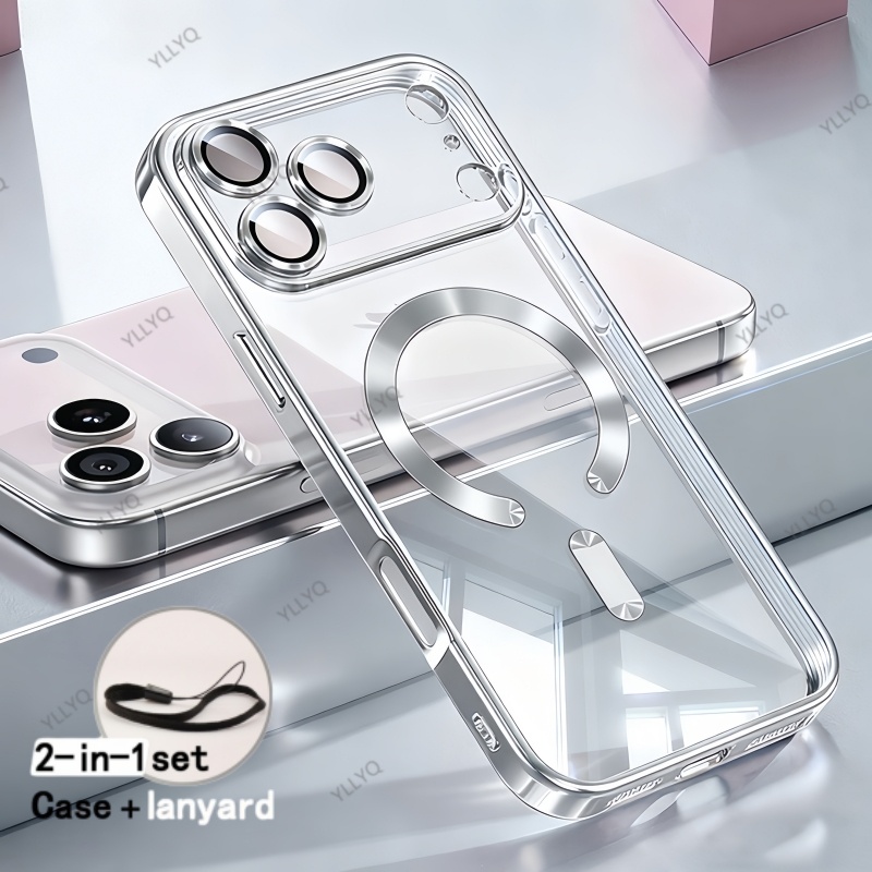 TEMU para Teléfono - 2 piezas (1 para Teléfono + 1 Cordón) de Lujo Electrochapada Magnética Transparente con de Metal Adecuada para iPhone Air para