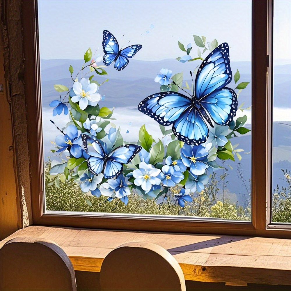 E-shop Blumen- Schmetterlings-Aufkleber, Sichtschutz-Fensterfolien Wohnaccessoires. Glasdekorationen mit Pflanzen- Blumenmustern, geeignet für