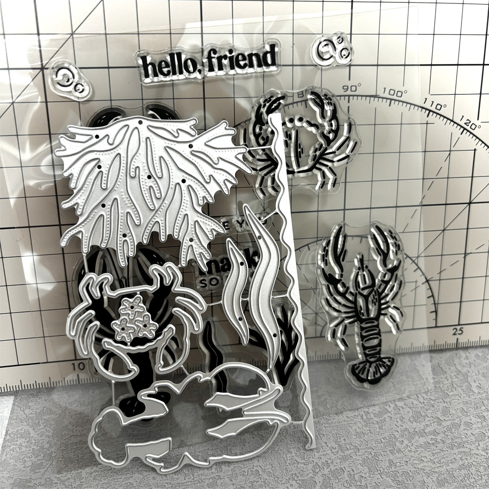 

Ocean-themed Lobster & Crab Stamp And Die Set For Scrapbooking, Card Making, And Photo Album Crafts - High-quality Carbon Steel, Diy, Metal Cutting