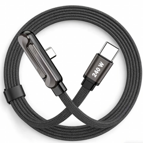 Câble de données à chargement rapide tissé plat MAX 240W avec support de téléphone intégré, câble de chargement rapide Type-C, câble de données de jeu, câble de données pliable avec support de téléphone, convient aux téléphones et tablettes Samsung, Oppo et autres