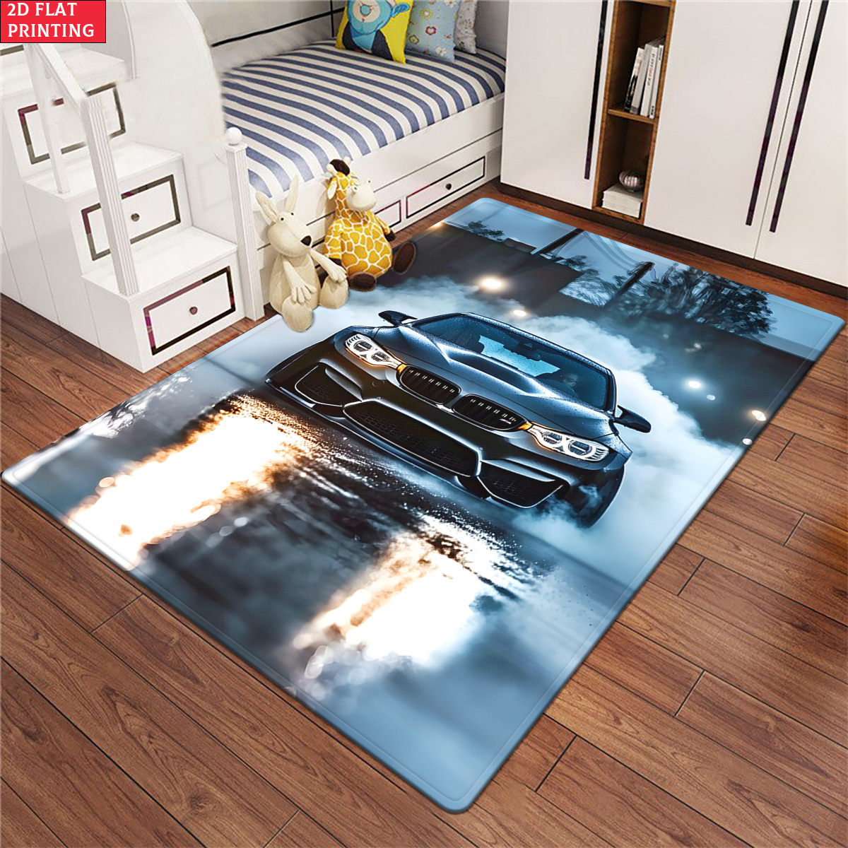 TEMU 2d Flat 850gsm Rainy Night Car Hd Printed Carpet, Kitchen Rugs, Yoga Mat, Non-slip Bathroom Mats, Absorbent Washable Polyester Rug For Bathroom,