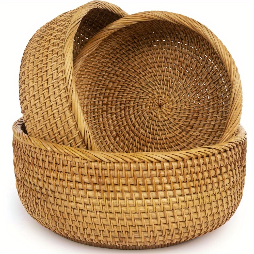 1pc 3pcs rattan   for serving handmade stackable round fruit bowls decorative serving baskets for living room organizing tabletop bathroom kitchen counter organizing   fruit baskets for store restaurant outdoor party