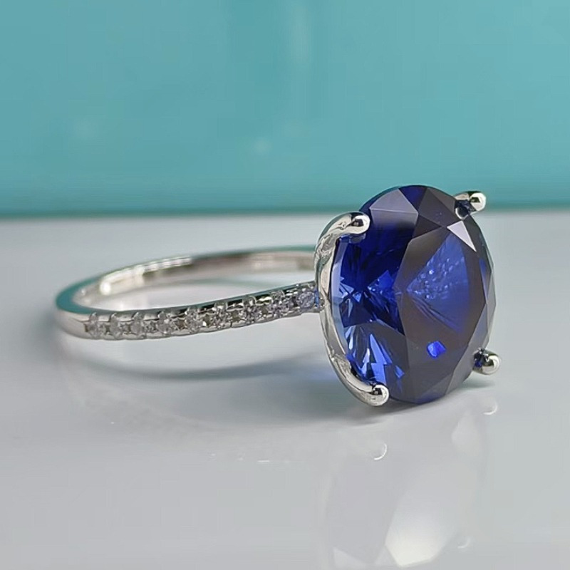 925 Sterling Silver Simple Blue Stone Ring, Elegant Gift