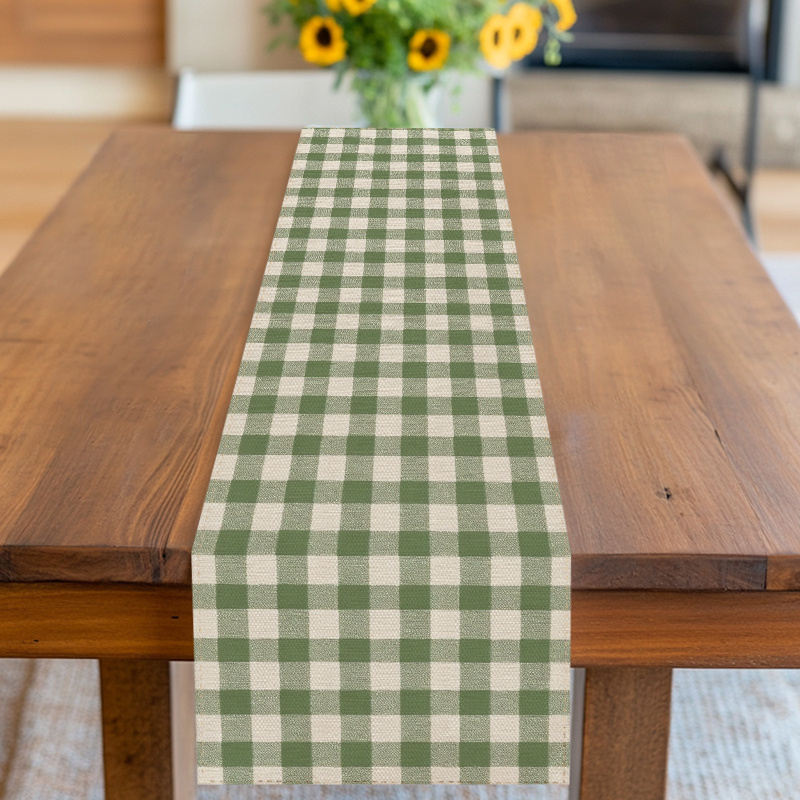 TEMU Table Runner, Table Cover, Classic Gingham Pattern Green And , Suitable For New Year's Day, Valentine's Day, Easter, Mother's Day, Father's Day,