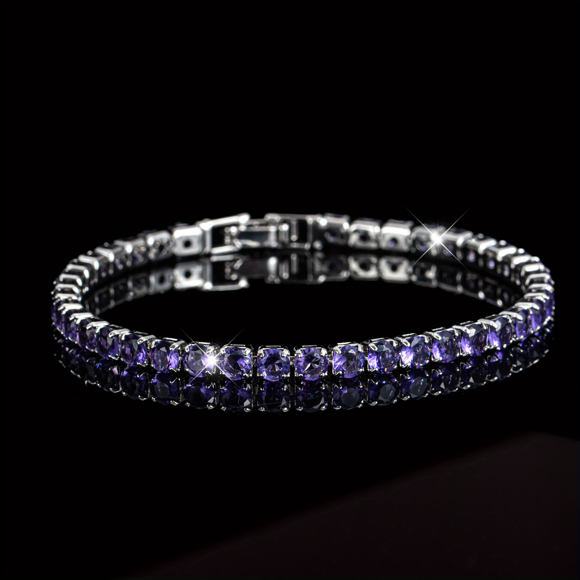 TEMU 1pc Spring/summer Women's Round , Elegant And Luxurious Unisex Bracelet, Hypoallergenic And Copper With Sparkling Purple Synthetic Synthetic