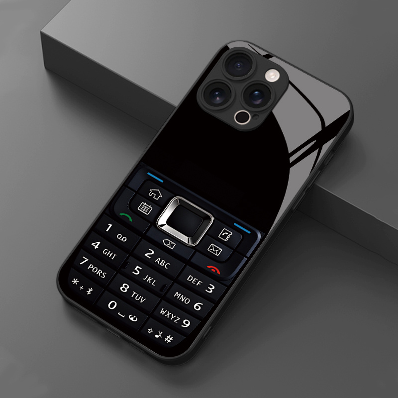 E-shop Handyhülle: 1 Klassisches Schwarzes Knopf-Design HD Glas Handyhülle für iPhone