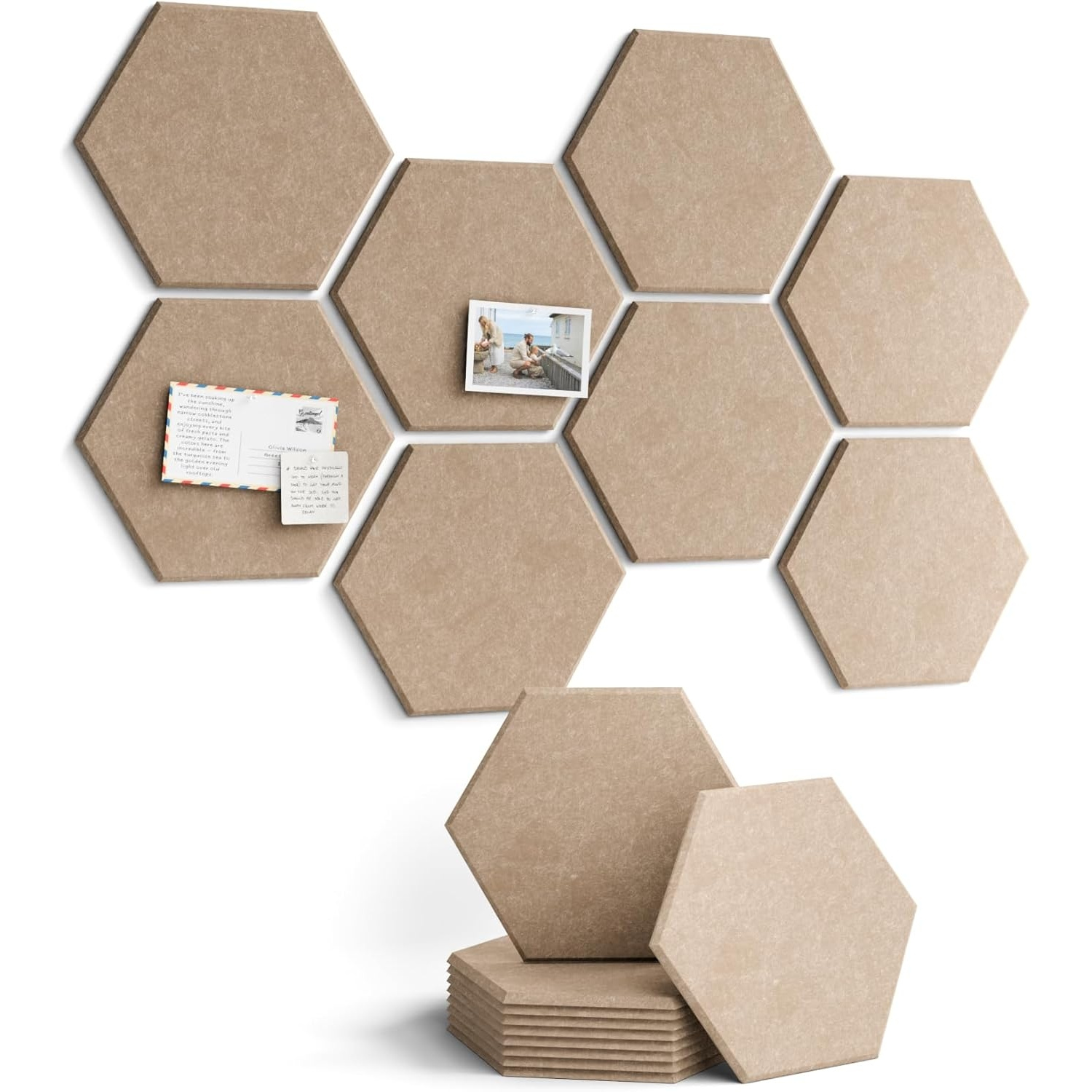 TEMU 8pcs Retro Hexagonal Self-adhesive Felt Bulletin Board Suitable For , Thickened Photo Message Board With Self-stick Backing, Frame For Photos,