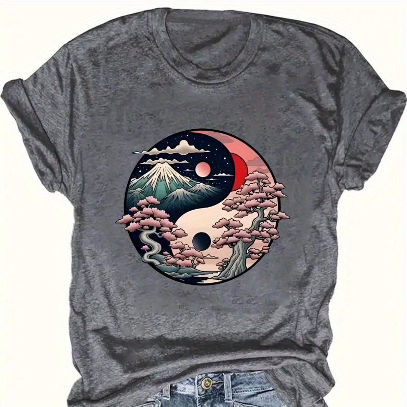 

T-shirt Yin-Yang & pour Femme - Rose Vibrant à Manches Courtes et Col Rond, Haut Décontracté en Polyester Léger, Lavable en Machine - pour & l'Été