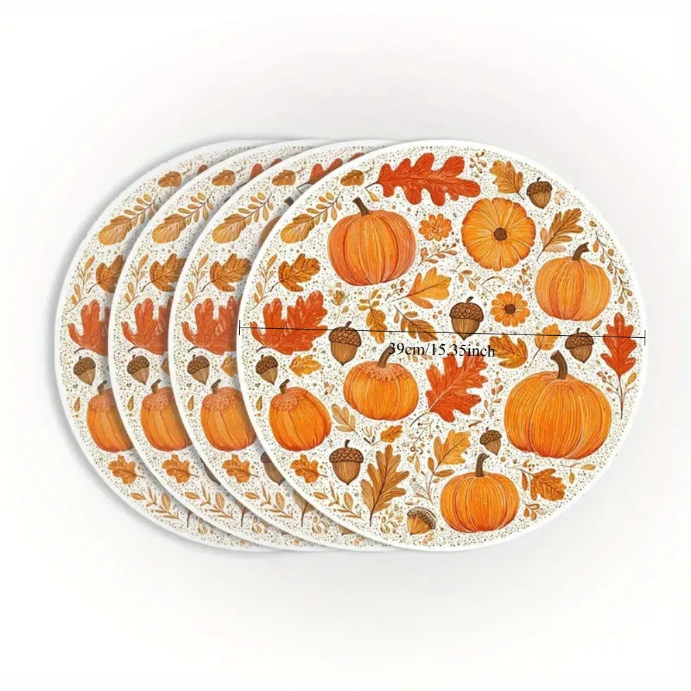 TEMU Juego de manteles individuales redondos de calabaza rústica, 3 piezas, decoración de mesa duradera y resistente al calor para las fiestas