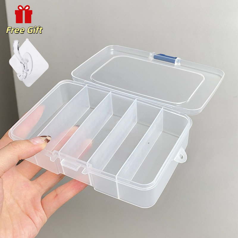 TEMU 2pcs Set (1 Storage Box And 1 Hook), Five-compartment Storage Box, Small Box For Hair Additions, Beauty Tools, With Clasp, Portable Storage Box