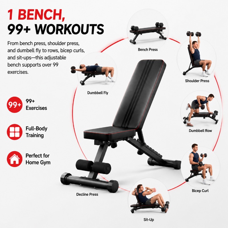 400kg Heavy Duty Foldable Weight Bench, 99 Adjustable Incline Flat , 98% Pre-assembled, Extra Wide Comfortable Seat For Home Gym Strength Training