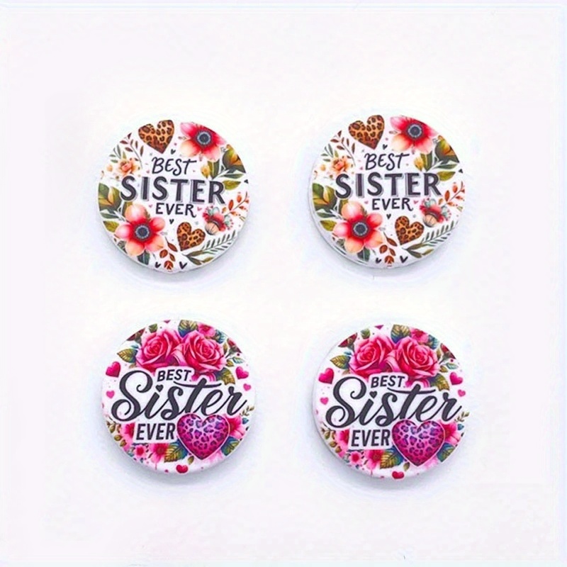 Set Of 4 Popular Sister-themed Focus Beads, Ideal For Jewelry, Keychains, Bracelets, Necklaces, And Other Craft Supplies, Perfect For Birthday Gifts For