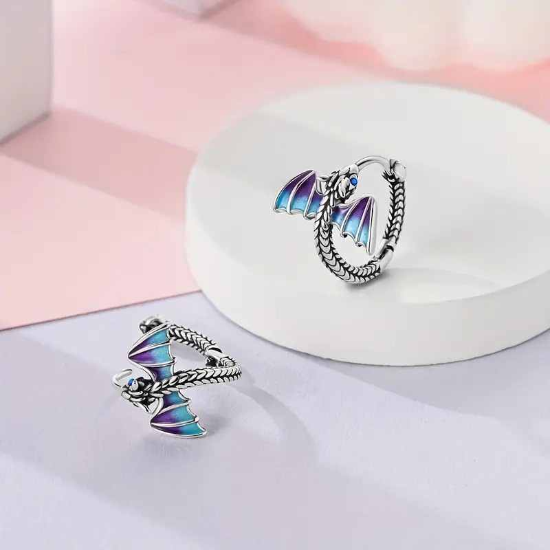 Women's Vintage Dragon Wing Hoop Earrings, Unique Statement Jewelry