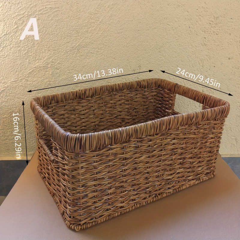 hand woven plastic rattan storage basket suitable for   open top desktop hanging with woven basket for paper towels toiletries entryway living room multipurpose gift for housewarming plastic shelf baskets