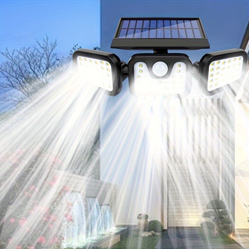 TEMU Lámpara de pared LED solar desmontable de 3 cabezales, batería de litio, luz con sensor para exteriores Ip44, iluminación de patio, lámpara de