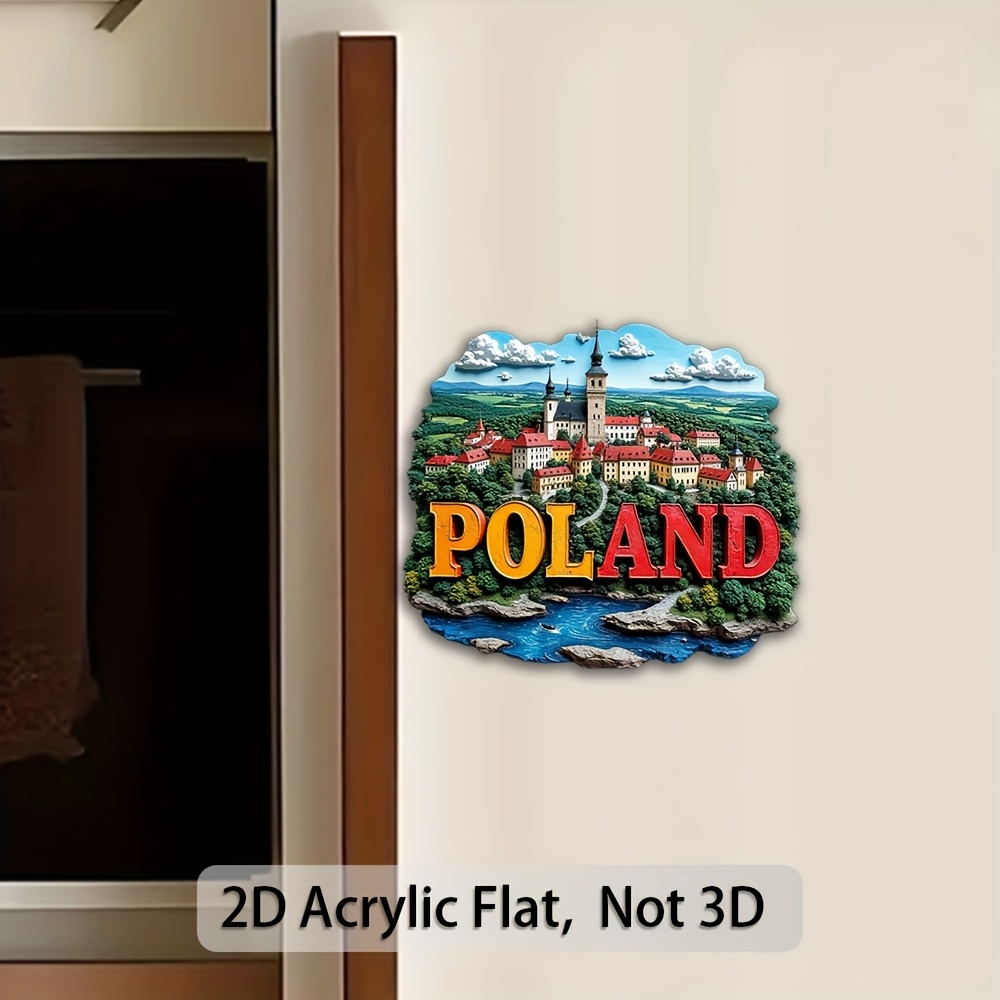 TEMU Decoratief bord en ornament 1 stuk 2D platte decoratieve koelkastmagneet, Poolse landschap acryl magneet, felgekleurd stadsgezicht , geschikt