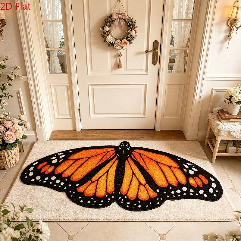 TEMU Velvet 900g 9mm 1pc 2d Flat Design Entrance Door Mat, Cream Style Irregular Shaped Rug For Bedroom Living Room, Reading Area Play Area Carpet,