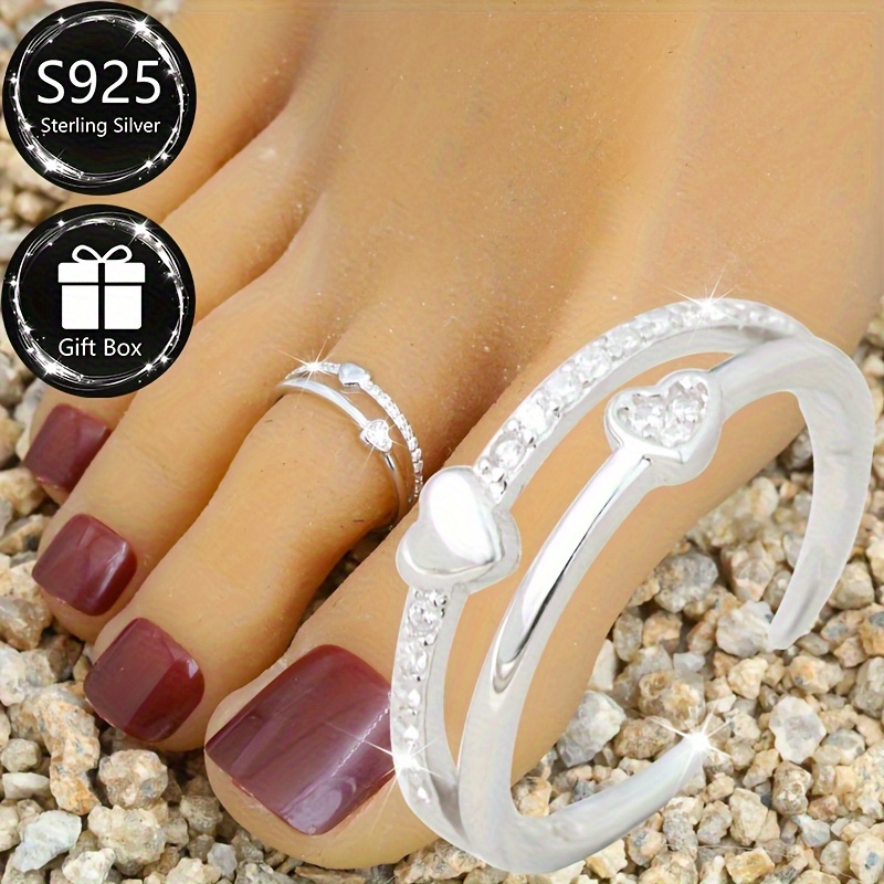 Women's S925 Silver Double-Layer Heart Open Toe Ring
