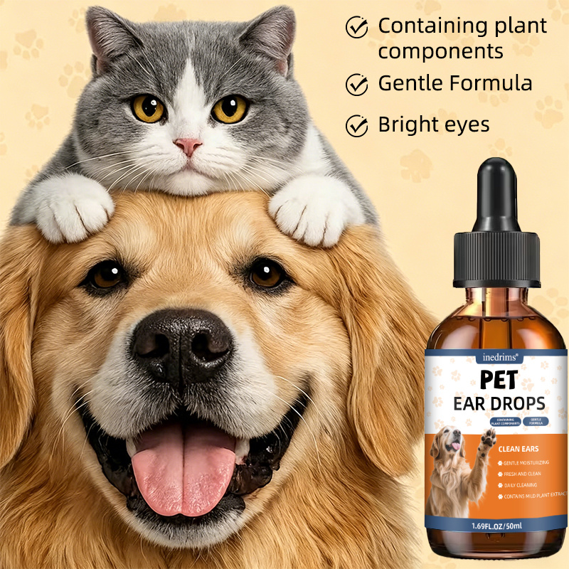 50ml Concentrated Pet Ear Care Drops, Quickly Removes Stubborn Earwax Residue, Soothes Sensitive Ear Canal Skin, Improves Excessive Ear Canal Secretions, Suitable for Both Cats and Dogs, a Great Grooming and Care Product