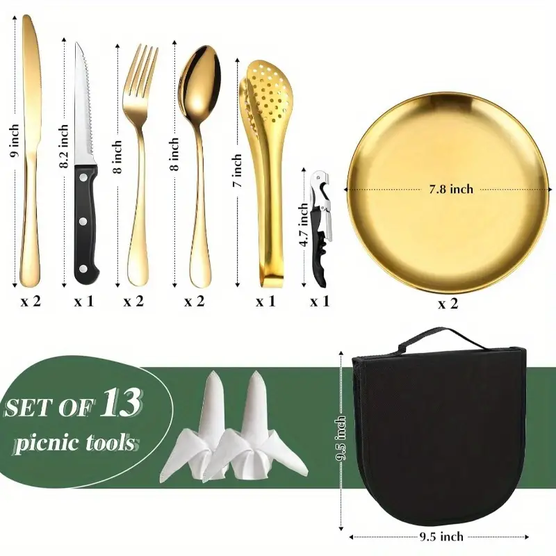 camping silverware kit cutlery organizer utensil picnic set stainless steel plate spoon clip and serrated knife wine opener fork napkin hiking camp kitchen bbqu2019s camping plates and utensils camping cooking set camping kitchen accessories camping plates camping cooking utensils set outdoor dining lightweight utensils portable design durable utensils rustresistant material Product details 1