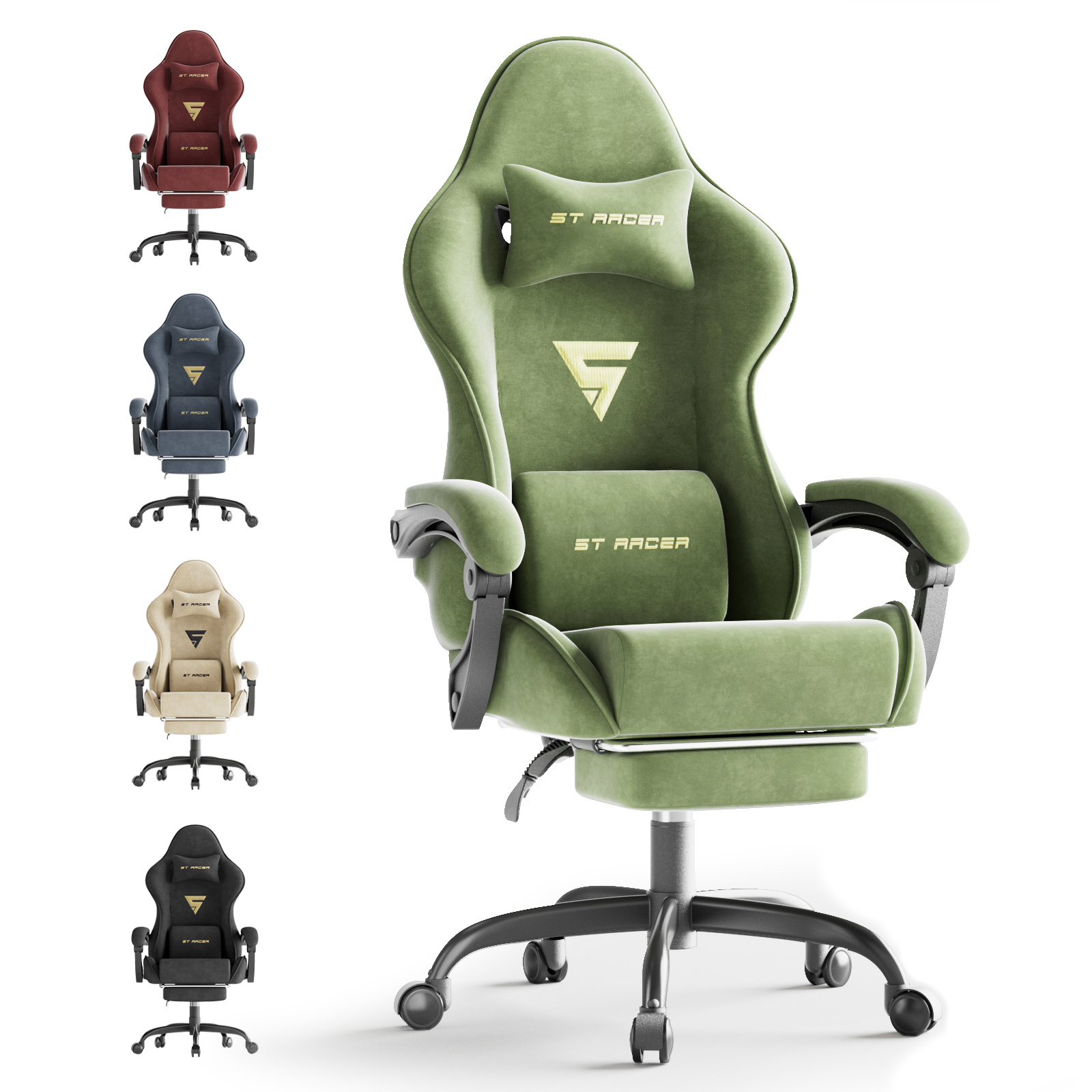 Gaming Chair Featuring A Foot Massage Lumbar Cushion, Designed For And Ergonomics, Alleviating Spinal Tension, With Adjustable Head And Arm Supports, Ideal For Home Office Setups