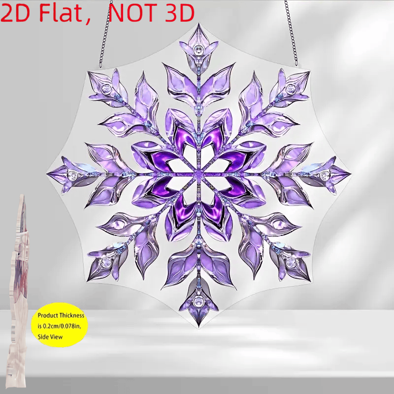 TEMU 2d Flat, A 2d Acrylic Hanging Ornament With A Purple Snowflake Pattern - No Power Required, Suitable For Decorating , Gardens, Bedrooms, And
