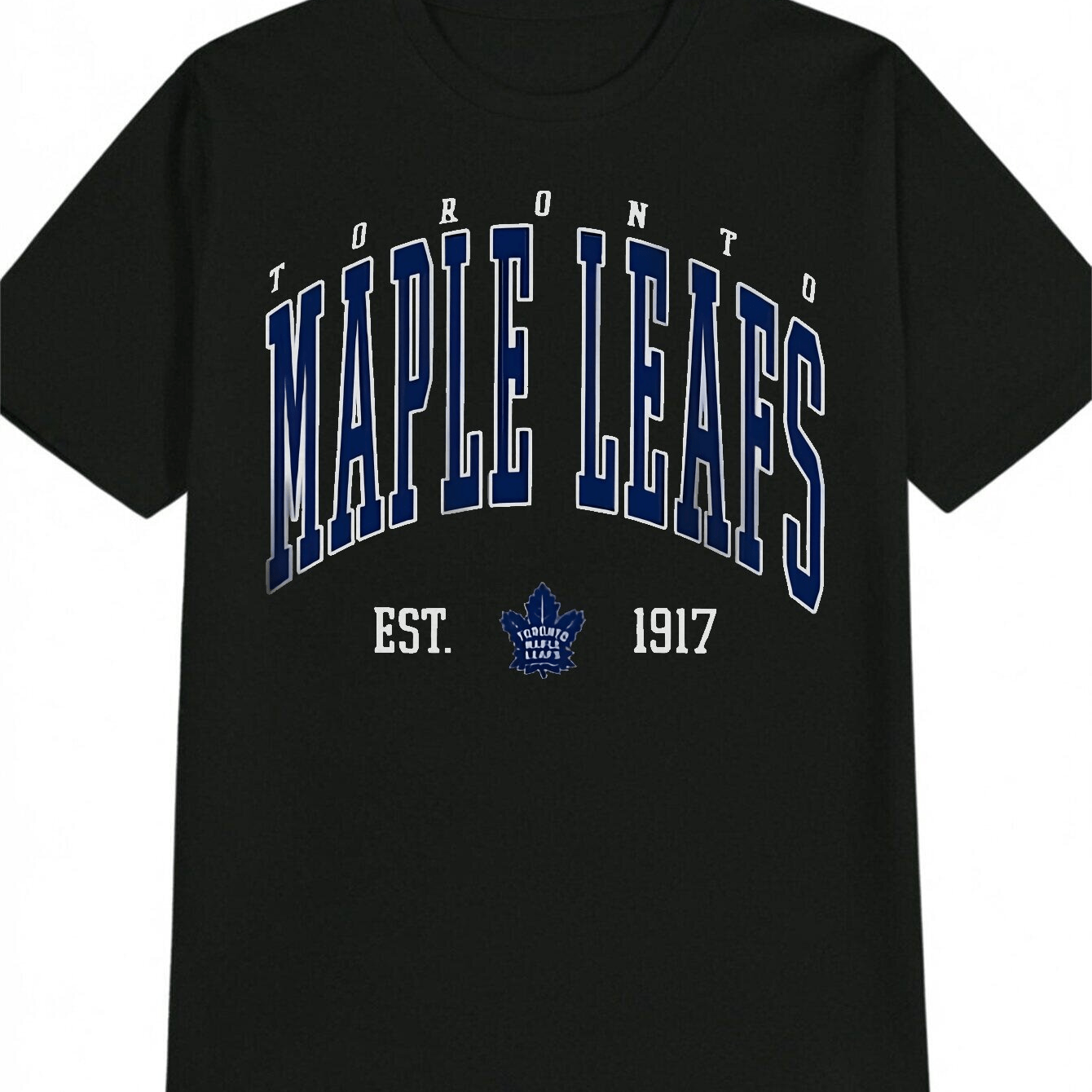 Men'S Casual Crew Neck T-Shirt, Maple Leafs Print, Black Short Sleeve Tee