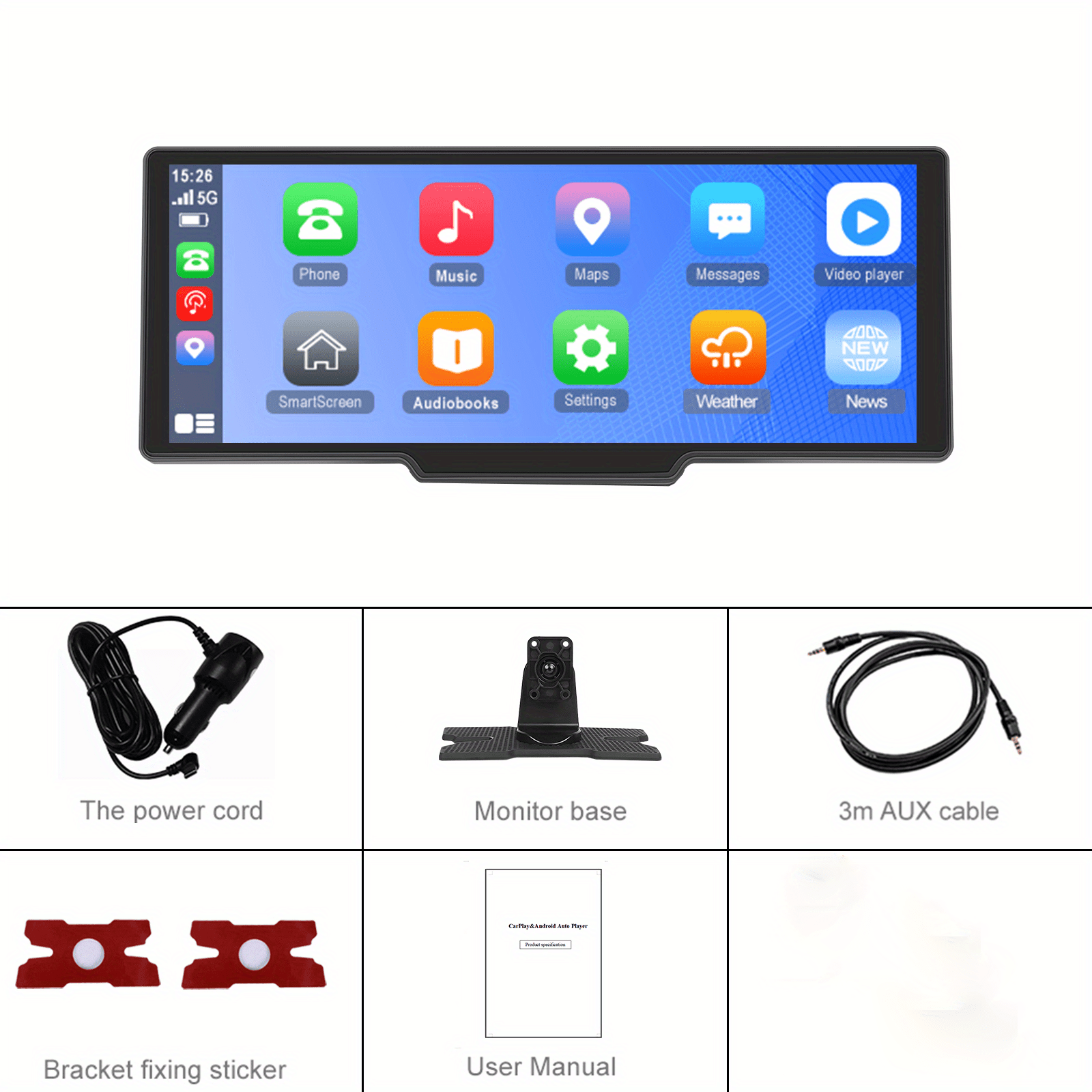 TEMU Podofo 10.26-inch Portable Car Stereo For Car With Carplay & For Auto With / Backup Camera/ Wireless/ Navigation/ Aux For All Vehicles