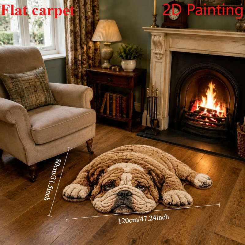 TEMU 2d Bulldog Special-shaped Rug, Soft Plush Animal Printed Floor Mat, Creative Animal-shaped Carpets For Bedrooms And Living Rooms, Non-slip