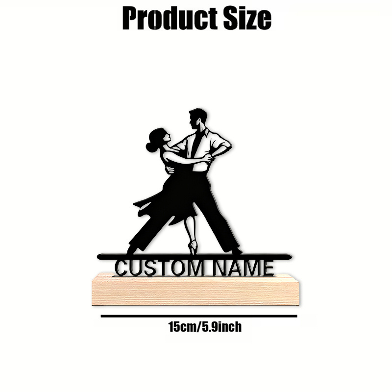 TEMU Une figurine décorative représentant un couple de danse de salon avec une base en bois personnalisée, pour une décoration intérieure , des