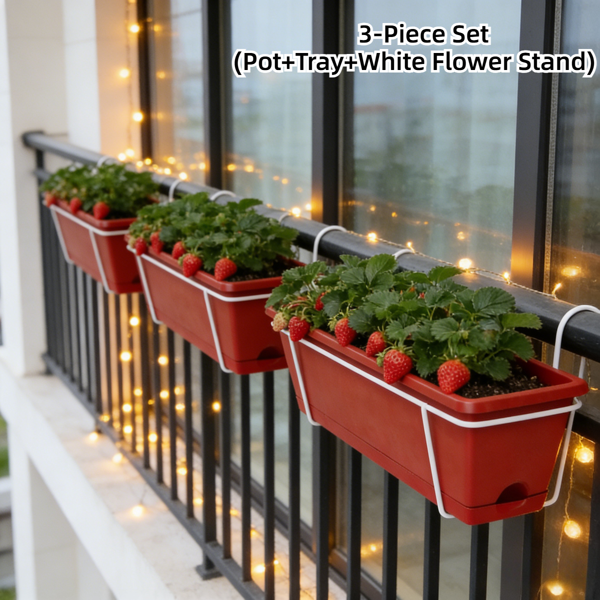3pcs set pot tray and shelf 16 5 inch hanging summer flower pot large spring rectangular planter fresh flower container pot with shelf and tray can plant flowers watermelon tomatoes and other plants suitable for balcony greenhouse
