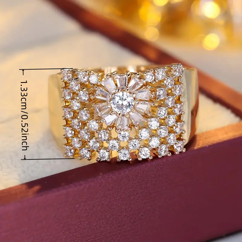 Luxury Full Pave Shiny Zirconia Flower Ring