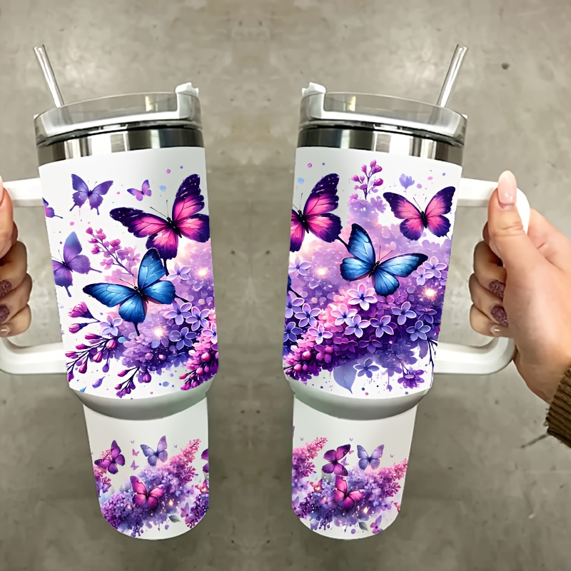 TEMU Set Of 2 Self-adhesive Uv Dtf Transfer Sheets Featuring And Flower Designs, Requiring No Heat Press. Ideal For Use On For Cups, Mason Jars, And