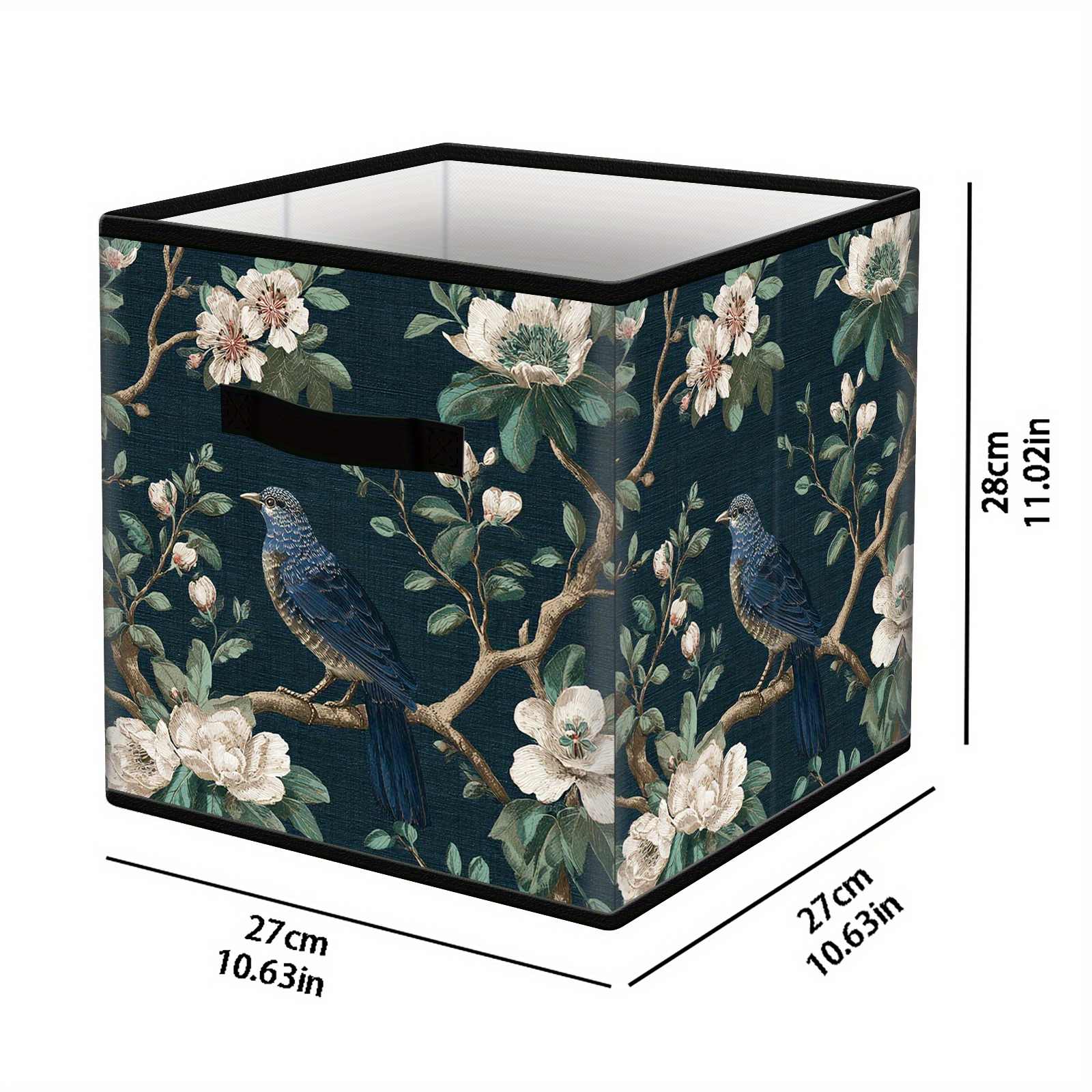 TEMU 1pc Large Foldable Fabric Cube With Vintage Design - 27x27x28cm Space- Bookshelf Basket For Closet, Wardrobe, Dorm - Collapsible Organizer For